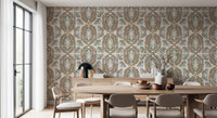 Watercolor Botanical Wreath Motif Wallpaper⁠