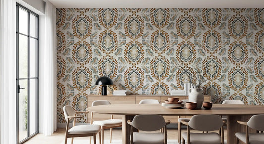 Watercolor Botanical Wreath Motif Wallpaper⁠
