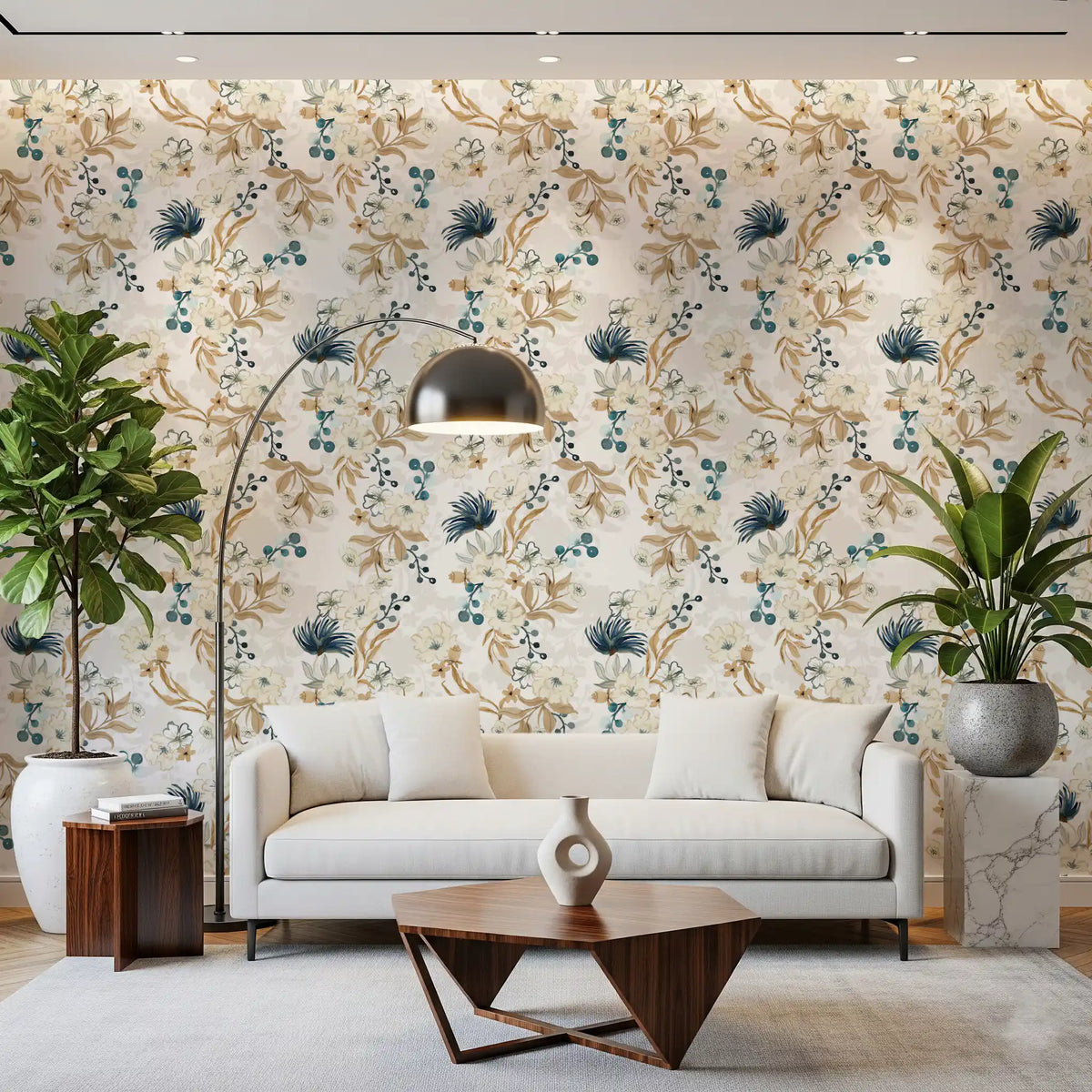Muted Floral Botanical Pattern Wallpaper⁠