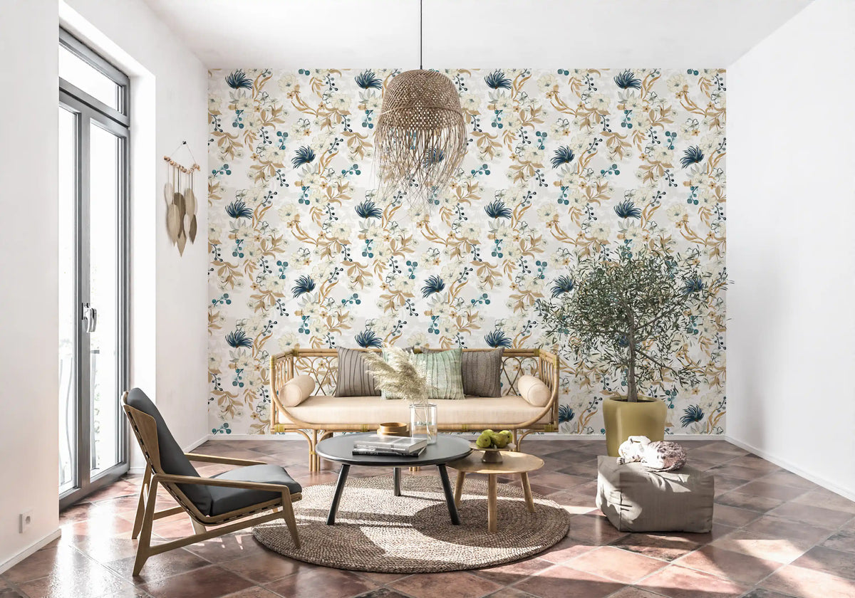 Muted Floral Botanical Pattern Wallpaper⁠