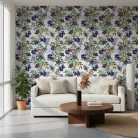 Watercolor Berry and Leaf Motif Wallpaper⁠