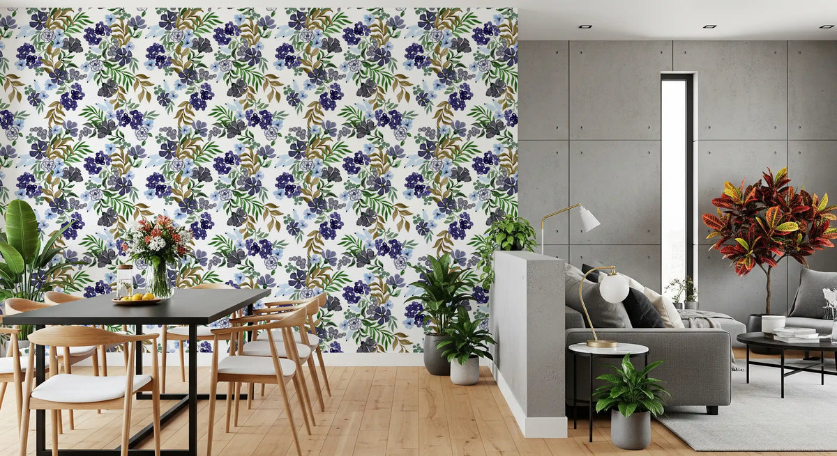 Watercolor Berry and Leaf Motif Wallpaper⁠