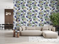 Watercolor Berry and Leaf Motif Wallpaper⁠