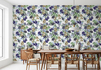 Watercolor Berry and Leaf Motif Wallpaper⁠