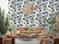 Watercolor Berry and Leaf Motif Wallpaper⁠