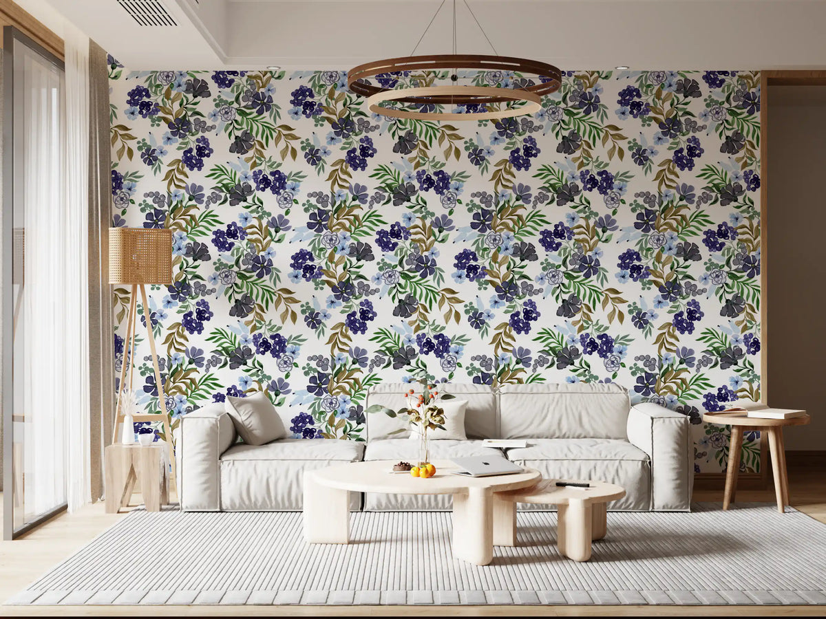 Watercolor Berry and Leaf Motif Wallpaper⁠
