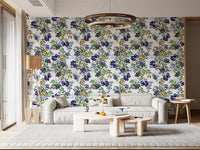 Watercolor Berry and Leaf Motif Wallpaper⁠