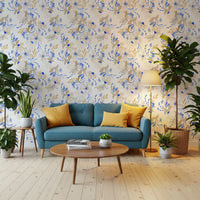 Watercolor Blue and Beige Floral Botanical Wallpaper⁠