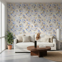 Watercolor Blue and Beige Floral Botanical Wallpaper⁠