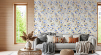 Watercolor Blue and Beige Floral Botanical Wallpaper⁠