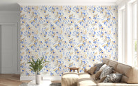 Watercolor Blue and Beige Floral Botanical Wallpaper⁠