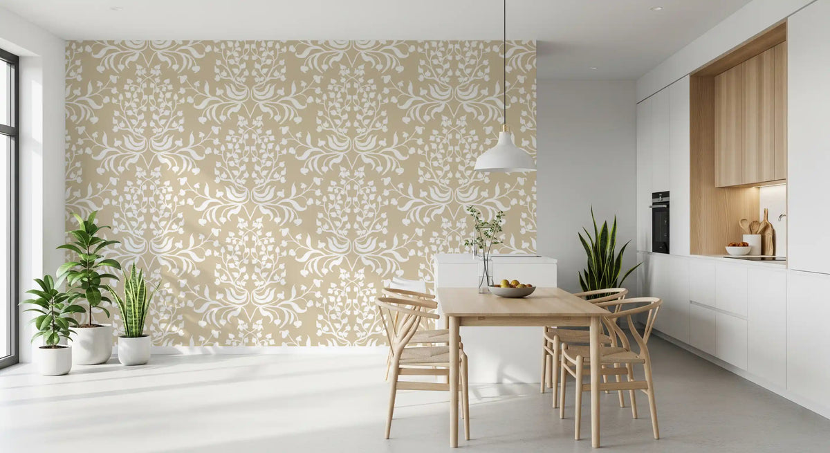 Cream and White Damask Silhouette Wallpaper⁠