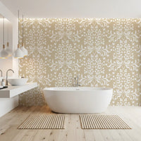 Cream and White Damask Silhouette Wallpaper⁠