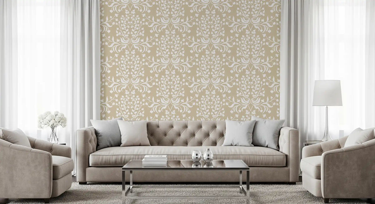 Cream and White Damask Silhouette Wallpaper⁠