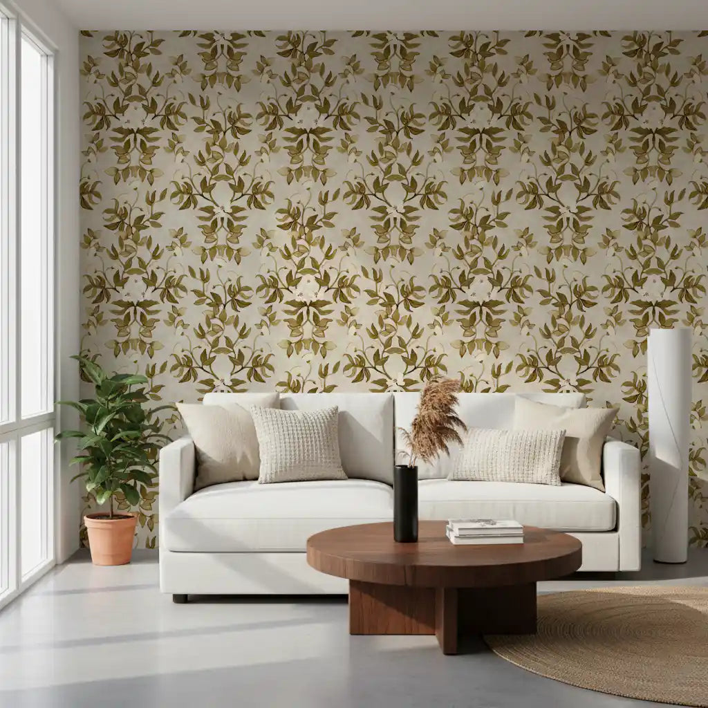 Vintage Hand-Painted Foliage Repeats Wallpaper⁠