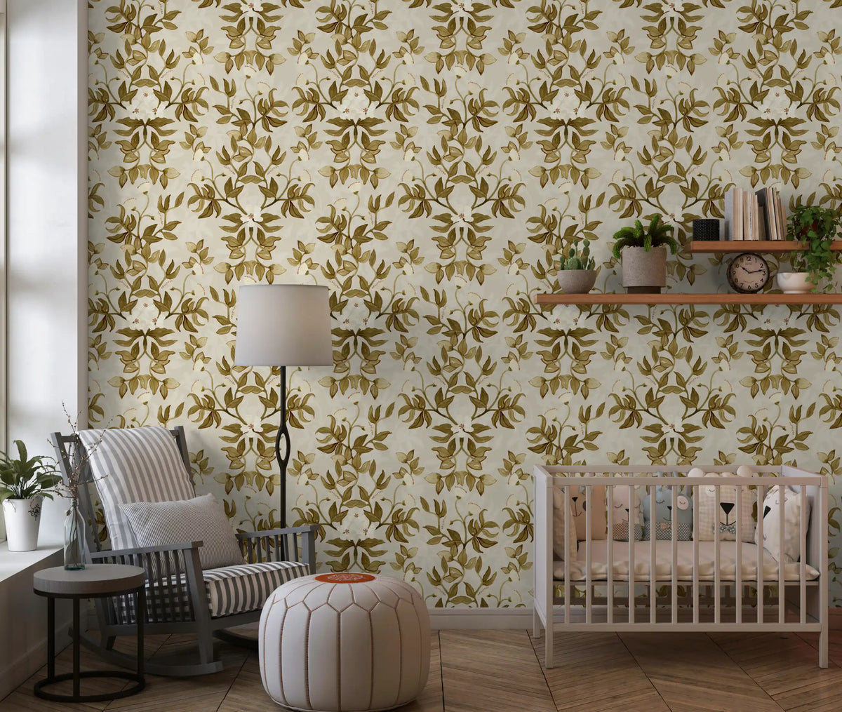 Vintage Hand-Painted Foliage Repeats Wallpaper⁠