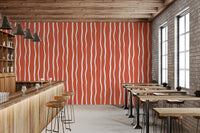 Minimalist Terracotta and White Linear Pattern Wallpaper⁠