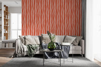 Minimalist Terracotta and White Linear Pattern Wallpaper⁠