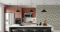 Danube Retro Vintage Floral Zinnia Cow Parsley in Charcoal Ecru Wallpaper⁠
