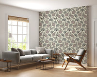 Danube Retro Vintage Floral Zinnia Cow Parsley in Charcoal Ecru Wallpaper⁠
