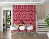 Danube Retro Vintage Floral Zinnia Cow Parsley in Viva Magenta Red Wallpaper⁠