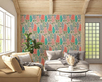 Delphinium Garden Retro Summer Floral Brights Wallpaper⁠
