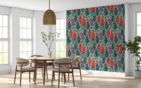 Delphinium Garden Retro Summer Floral Navy Blue Red Purple Wallpaper⁠