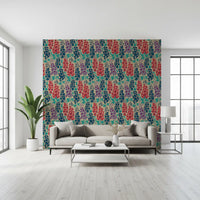 Delphinium Garden Retro Summer Floral Navy Blue Red Purple Wallpaper⁠