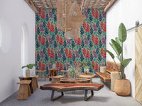 Delphinium Garden Retro Summer Floral Navy Blue Red Purple Wallpaper⁠