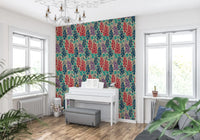 Delphinium Garden Retro Summer Floral Navy Blue Red Purple Wallpaper⁠