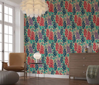 Delphinium Garden Retro Summer Floral Navy Blue Red Purple Wallpaper⁠