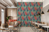 Delphinium Garden Retro Summer Floral Navy Blue Red Purple Wallpaper⁠