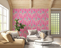 Delphinium Garden Retro Summer Floral Pretty Pink Wallpaper⁠