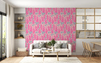 Delphinium Garden Retro Summer Floral Pretty Pink Wallpaper⁠