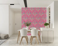 Delphinium Garden Retro Summer Floral Pretty Pink Wallpaper⁠