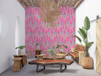 Delphinium Garden Retro Summer Floral Pretty Pink Wallpaper⁠