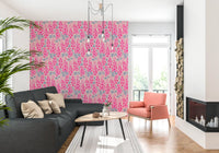 Delphinium Garden Retro Summer Floral Pretty Pink Wallpaper⁠