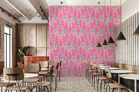 Delphinium Garden Retro Summer Floral Pretty Pink Wallpaper⁠