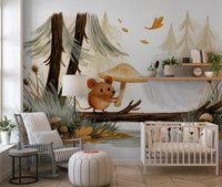 Little Ghost and Mouse in Scandinavian Forest Wall Mural