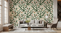 Watercolor Pine Branches with Oranges Cinnamon and Pine Cones Wallpaper⁠