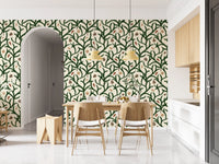 Watercolor Trellis Pine Branches with Oranges Cinnamon & Pine Cones Wallpaper⁠