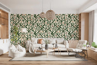 Watercolor Trellis Pine Branches with Oranges Cinnamon & Pine Cones Wallpaper⁠