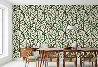 Watercolor Trellis Pine Branches with Oranges Cinnamon & Pine Cones Wallpaper⁠