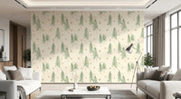 Woodland Pine Trees and Stars Winter Pattern - Green Ginger Wallpaper⁠