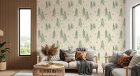 Woodland Pine Trees and Stars Winter Pattern - Green Ginger Wallpaper⁠