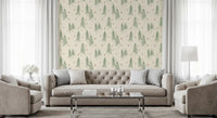 Woodland Pine Trees and Stars Winter Pattern - Green Ginger Wallpaper⁠