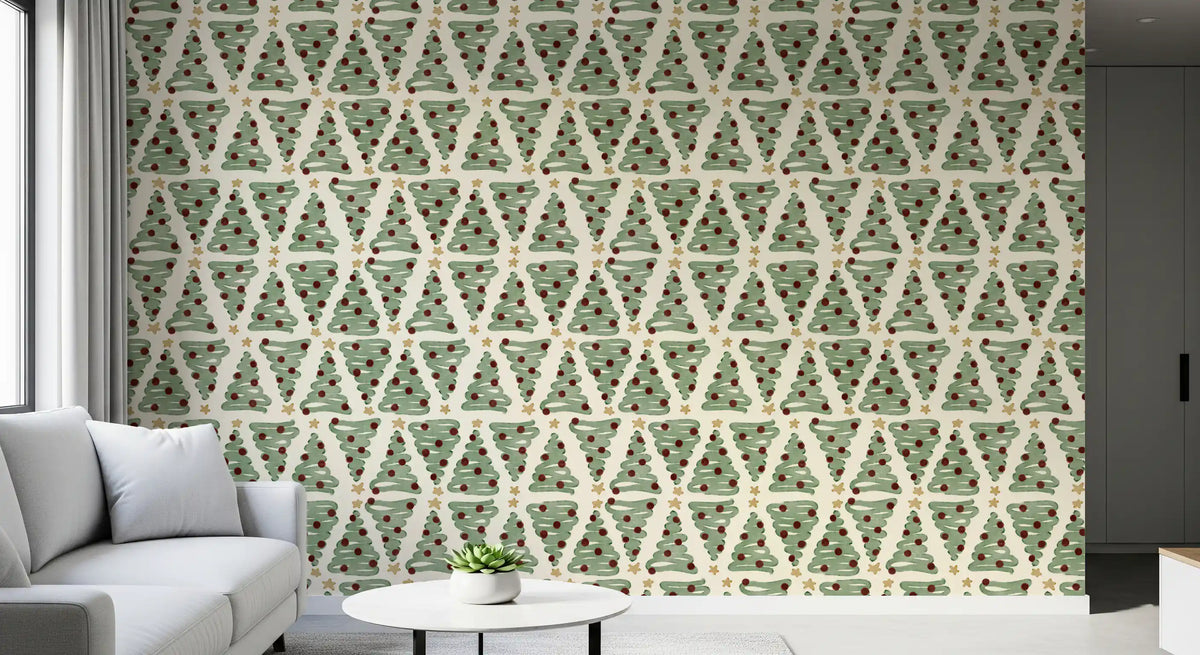 Alternating Holiday Xmas Staggered Christmas Trees Grid Wallpaper⁠