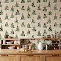 Minimal Holiday Xmas Woodland Christmas Trees Tossed Wallpaper⁠
