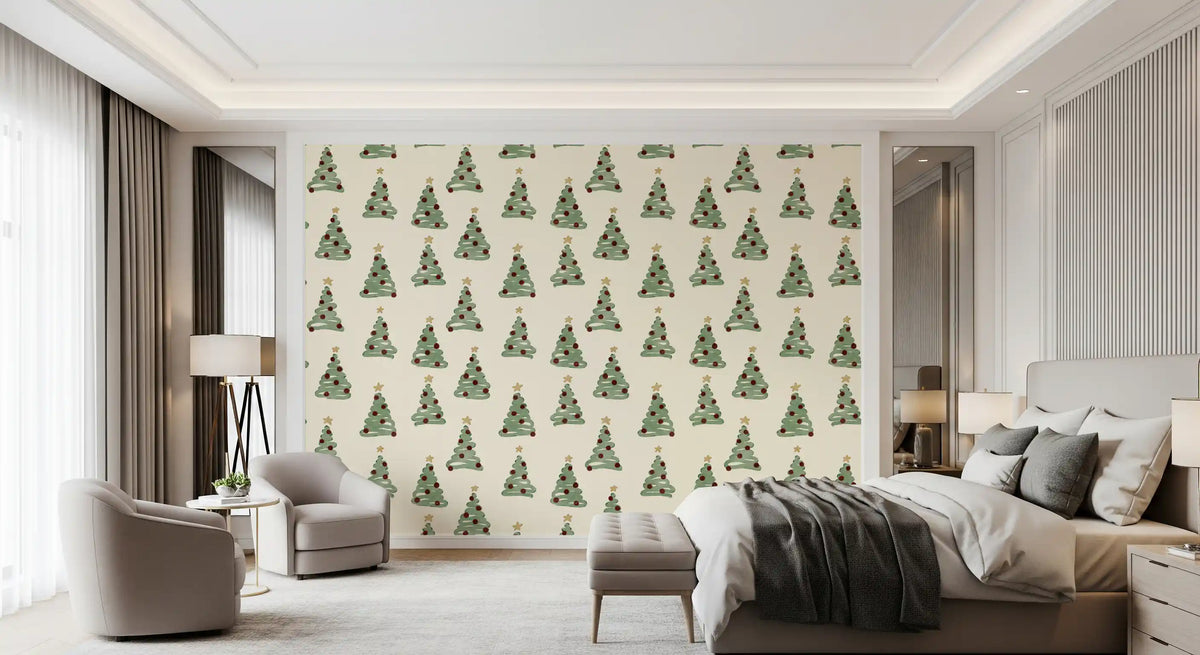 Minimal Holiday Xmas Woodland Christmas Trees Tossed Wallpaper⁠