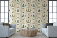 Preppy Christmas Tree Bows Ribbon Stripes - Antique Gold Yellow Wallpaper⁠